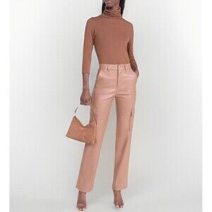 Halogen NWT Wide Leg Faux Leather Cargo Pants Womens XL Taupe Tan Neutral Office